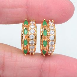 Hoop Earrings Gold Colour Women Fashion Green CZ Huggie Jewellery