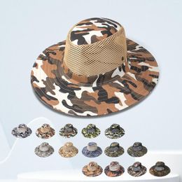 Wide Brim Hats Summer Fishing Sunshade Hat Outdoor Camouflage Breathable Sandal Western Cowboy Net Plane