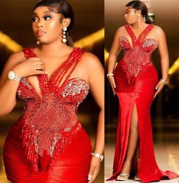 May Aso Ebi Red Mermaid Prom Dress Lace Beaded Evening Formal Party Second Reception Birthday Engagement Gowns Dresses Robe De Soiree Zj347 407