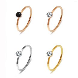 Wedding Rings Black White Zirconia Ring For Women Rose Gold Color Stainless Steel Fashion Jewelry (GR429)