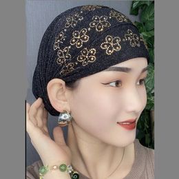 Breathable Summer Turban Hats for Muslim Women Glitter Diamonds Headwear Bonnet Lady Bandana Hair Loss Hat Cancer Chemo Cap