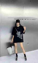 Women's T-shirt Designer Hong Kong Style Chic Black Heavy Industry Love Short Sleeve Off Shoulder Summer Cool High Grade Loose Top 7VOS