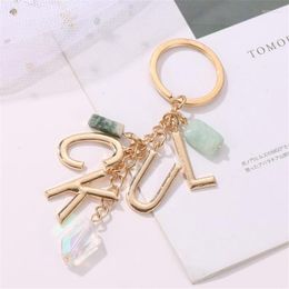 Keychains LUCK Letter Pendant Key Chain Blessing Initial Keychain Gold Colour Holders With Crystal And Stones Gift For Friends
