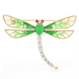 Pins Brooches Wuli baby's very beautiful dragonfly suitable for women high-quality enamel cubic zirconia green insect party office chest pin gift G230529