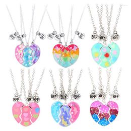 Pendant Necklaces Luoluo&baby 3Pcs/set Sequin Stitching Butterfly Dolphin Magnetic Heart-shaped Necklace BFF Friendship Jewelry Gifts