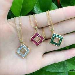 Chains 5Pcs/Lot Decorative Plated Brass CZ Colourful Square Rhombus Pendants Necklace Jewellery