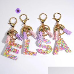 Key Rings English Az Alphabet Letters Chain With Tassel Glitter Keychains Initial Resin Ring Chains Handbag Pendant Car Mirror Drop Dhrqb