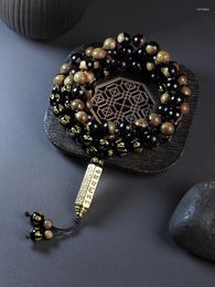 Strand Tibetan Buddhism Six Words Mantra Bracelets For Men Women Necklace Natural Ebony Beads Lucky Bangles Jewellery