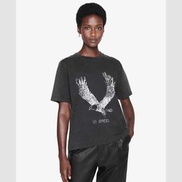 Eagle Print T-Shirt Fried Snowflake Color Washing Designer T-Shirt Damen Schwarz Kurzarm T-Shirt Tops Polos