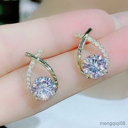 Stud Cross Inlay Zircon Prong Earrings for Women Bridal Engagement Party Ear Valentines Day Mujer