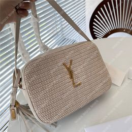 Raffia Womens Straw Crossbody Bag Luxury Camera Bag Leather Tassel Summer Shoulder Bag Zipper Gold Buckle Beach Cross Body Bags