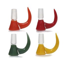 Smoking Colorful Ox Horn Thick Glass 14MM 18MM Male Interface Joint Bong Waterpipe Handpipe Cone Funnel Bowl Dry Herb Tobacco Bubbler Oil Rigs Container DHL