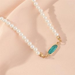 Pendant Necklaces Charming Green Crystal Geometric Earrings Elegant Lady Pearl Bead Short Choker Accessories Fashion Wedding Party Jewellery