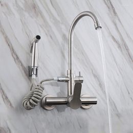 Kitchen Faucets Stainless Steel Wall-mounted Cold And Faucet 360-degree Rotating Sink With Shower Nozzle Accessories