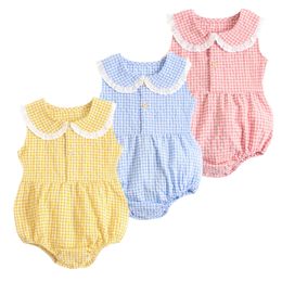 Rompers Sanlutoz Summer Cotton Baby Bodysuit born Cute Plaid Clothing for Girls Sleeveless Princess Toddler Infant Bodysuits 230601