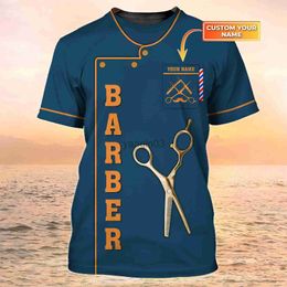 Men's T-Shirts PLstar Cosmos Newest Summer Mens T-shirt Barber Shop Custom Name 3D Printed t shirt Unisex Casual Shirt Barber Uniform DW91 J230602