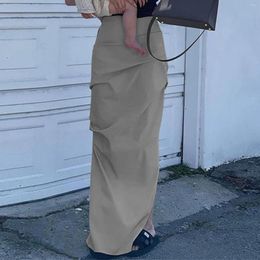Юбки 2023 летние женщины -шнурки с длинной юбкой боковой щель повседневного сплошного цвета линия y2k женский винтаж свободный