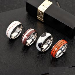 Band Rings Stainless Steel Sport Ring Football Basketball Baseball Rugby Fashion Jewelry Drop Ship Delivery Dhuex
