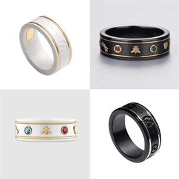 50% off designer jewelry bracelet necklace ring black White Ceramic Ring 18K bee planet men's women's same couple pair ring