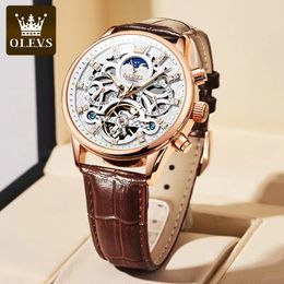 Olevs Men's Watch Fully Automatic Mechanical Night Glow Hollow Perspective Flywheel 40mm Men's Watch