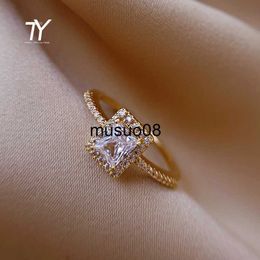 Band Rings Exquisite Simple Square Zircon Gold Colour Open Rings For Woman 2022 Salary Goth Jewellery Wedding Party Girls' Luxury Student Ring J230602