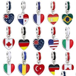 Charms Enamel National Flag Big Hole Beads United States Italy Canada Loose Spacer Charm Pendant For Bracelet Necklace Diy Jewellery M Dhtut