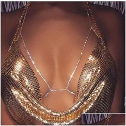 Belly Chains Sexy Crystal Body Chain Women Rhinestone Bra Harness Sparkle Summer Beach Bralette Bikini Jewellery Drop Delivery Dhszn