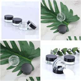 Packing Bottles Clear Eye Cream Jar Bottle 3G 5G Empty Glass Lip Balm Container Wide Mouth Cosmetic Sample Jars With Black Cap Drop Dhz26