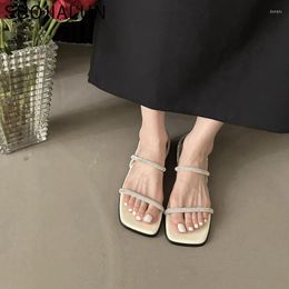 ls Brand Women SUOJIALUN Summer Sandal Fashion Crystal Narrow Band Ladies Gladiator Shoes Casual Outdoor Flat Heel Vaction Slid 65460 48396 42707