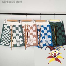 Men's Shorts 2023ss Plaid Rhude Jacquard Shorts Men Women Yellow Drawstring Breeches T230602