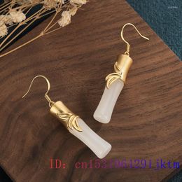 Dangle Earrings White Jade Bamboo Zircon Crystal Women Charm 925 Silver Fashion Amulet Jewelry Natural Gemstone Chalcedony Gifts