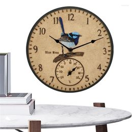Wall Clocks Outdoor Indoor Clock Waterproof With Temperature Battery Operated Home Metal Pointer Weather-Resistant