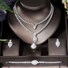 Necklace Earrings Set Fashion Exclusive 4PCS Bridal Nigerian And Earring For Women Party Luxury Dubai CZ Crystal Wedding N-1038