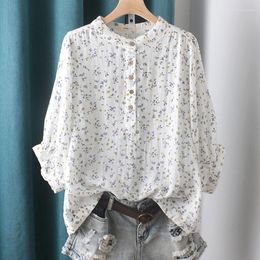 Women's Blouses Soft Comfortable Cotton Shirts Tops Female Clothing Spring Literary Mori Girls Stand Collar Button Women Print Floral