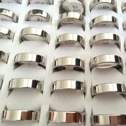 Wholesale Bulk Lots 100pcs Unisex Silver 6mm Plain Quality Shiny 316l Stainless Steel Wedding Engagement Rings Lovers Couples Finger Rings5gra