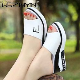 Summer Outdoor Women's Wedges Slippers Slip-On Shoes Woman Flat Peep Toe Breathable Soft Platform Leather Sandals Platform Shoes L230518