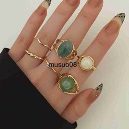 Band Rings IPARAM Elegant Emerald White Man-made Rings Set for Women Vintage Crystal Geometric Finger Ring Fashion Jewellery J230602