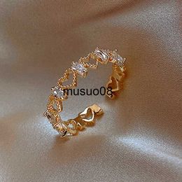 Band Rings Luxury Gold Colour Pearl Zircon Rings for Woman Simple Hollow Heart Cross Opening Joint Ring Wedding Party Elegant Jewellery Gifts J230602