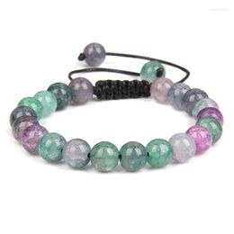 Strand 8MM Round Colorful Cracked Blue Green Pink Glass Crystal Bead Bracelet Black Rope Friendship Women Men Couple Bracelets Jewelry