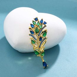 Pins Brooches Women's fashion retro rainbow crystal feather luxury gold zircon alloy brooch safety pin G230529