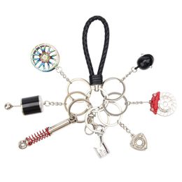 Keychains Lanyards L Car Parts Model Key Chains Set Piston Red Brake Rotor Keychain Six Speed Manual Transmission Shift Keyring Ri Dhdku