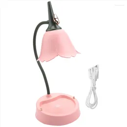 Table Lamps Flower LED Desk Lamp Student Bedroom Lighting Contact Reading Eye Protection USB Lampshade Light Pink