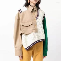 Women's Jackets HIGH STREET Women Sweater Jacket Asymmetrical Colorblock Patchwork Heavy Weight Coat