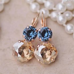 Backs Earrings Luxury Female Round Champagne Blue Yellow Gold Color Clip For Women Cute Wedding Jewelry Gifts