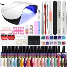 Tips Complete Gel Nail Kit with 36w Nail Lamp All for Manicure at Home Semi Permanent Uv Gel Varnish Kit Nail Art Tools Manicure Set