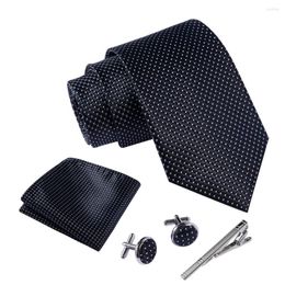 Bow Ties Ikepeibao Men Black White DotNecktie Sets With Hankie Metal Cufflinks Clip Set Formal Clothing Geometric Hombre Performance Tie