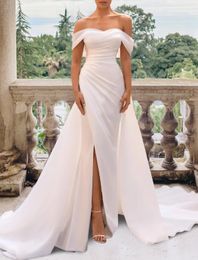 Mermaid Satin Organza Wedding Dress Detachable Train 2023 Off Shoulder Split Front Bridal Party Gown Summer Custom Made Vestidos De Noiva