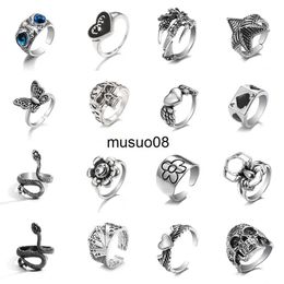 Band Rings IFME Retro Punk Gothic Ring For Women Girls Snake Smile Skeleton Fashion Men Jewelry Vintage Ancient Silver Color Rings Jewelry J230602