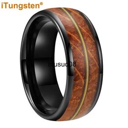 Band Rings iTungsten 8mm Men Women Guitar Ring Tungsten Wedding Band Whisky Barrel Wood Inlay Fashion Jewellery Domed Polished Comfort Fit J230602