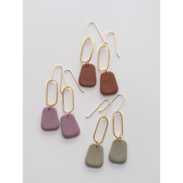 Trendy Fall Winter Hoop Handmade Polymer Clay Earthy Colour Brass Dangle Easy Match Slim Women Earring Jewellery Sets2